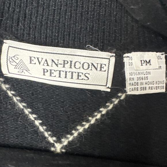 VTG Evan Picone Argyle Cardigan Lambswool Angora Black Red 80's Size PM Preppy - Picture 6 of 7